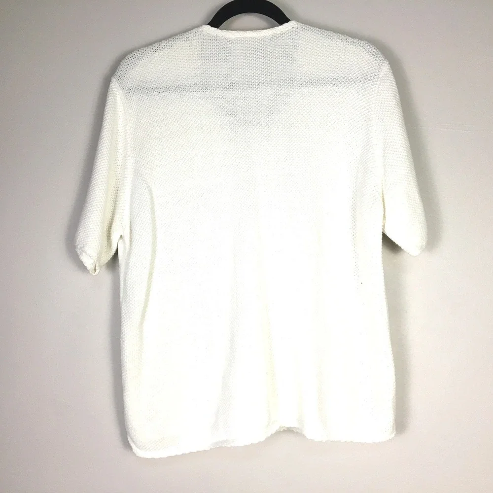 KORET City Blues White Cardigan Sweater Applique‎ Butterfly Flowers Short Sleeve
